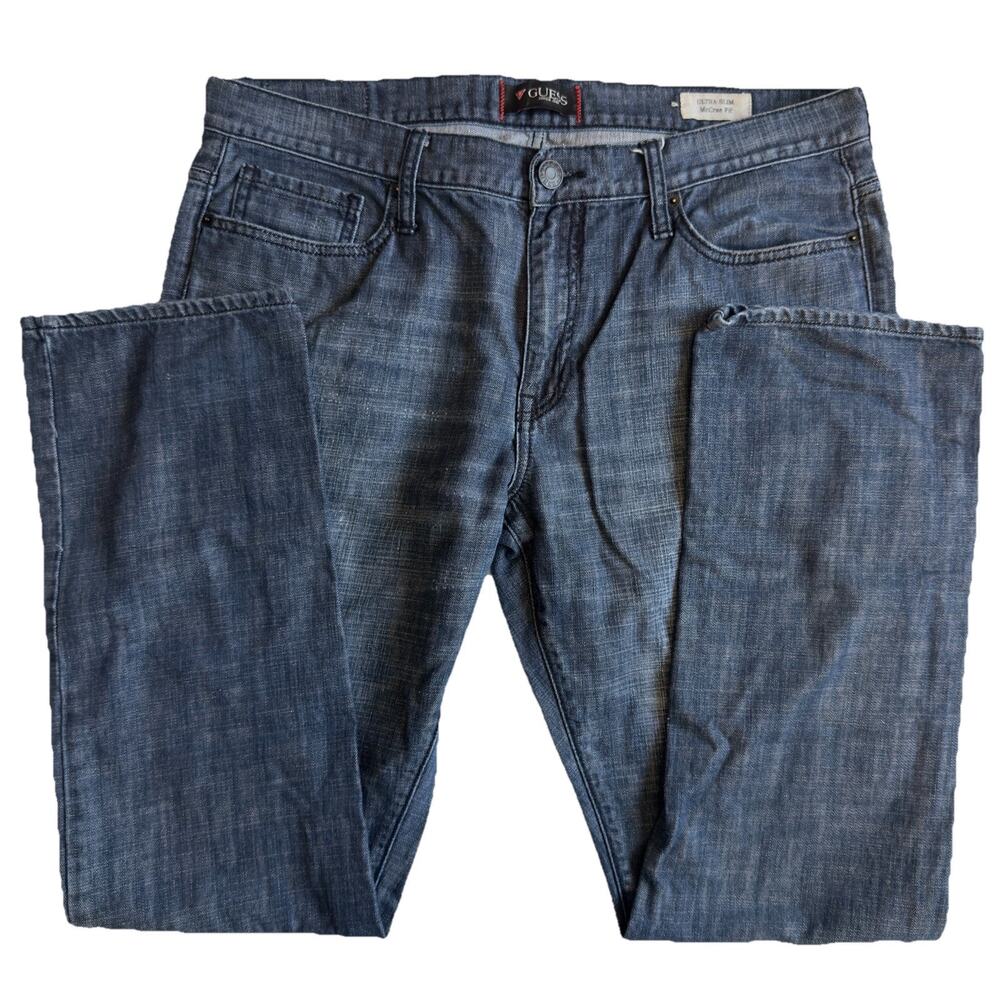 Guess Jeans McCrae Fit Mens 36x32 Blue Denim Ultra Slim Medium Wash Straight Leg